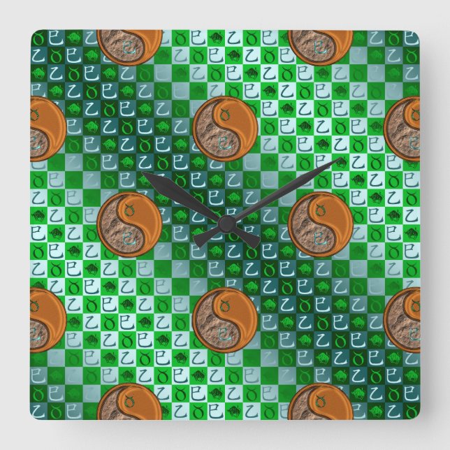 Taurus & Wood Snake Square Wall Clock (Front)