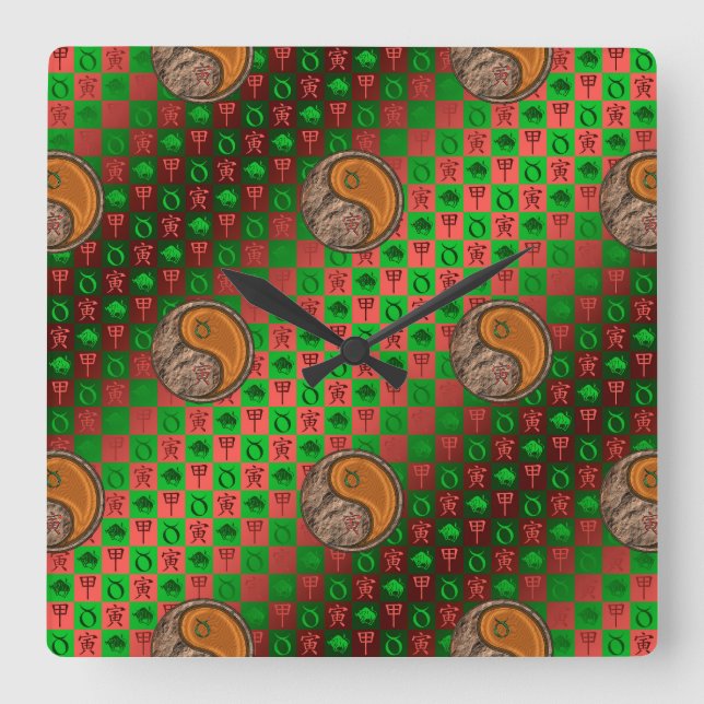 Taurus & Wood Tiger Square Wall Clock (Front)