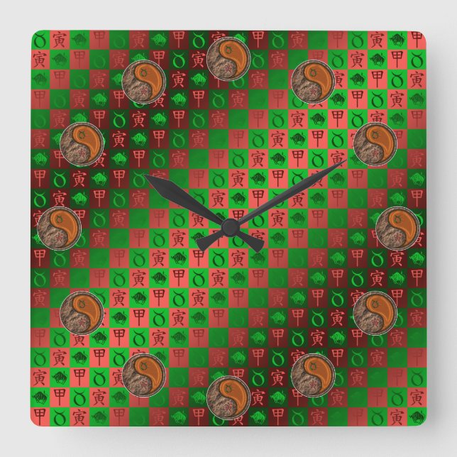 Taurus & Wood Tiger Square Wall Clock (Front)