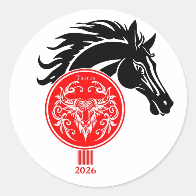 Taurus x Year of the Horse 2026 Classic Round Sticker (Front)