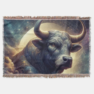 Taurus Zodiac Art - Majestic Bull Throw Blanket
