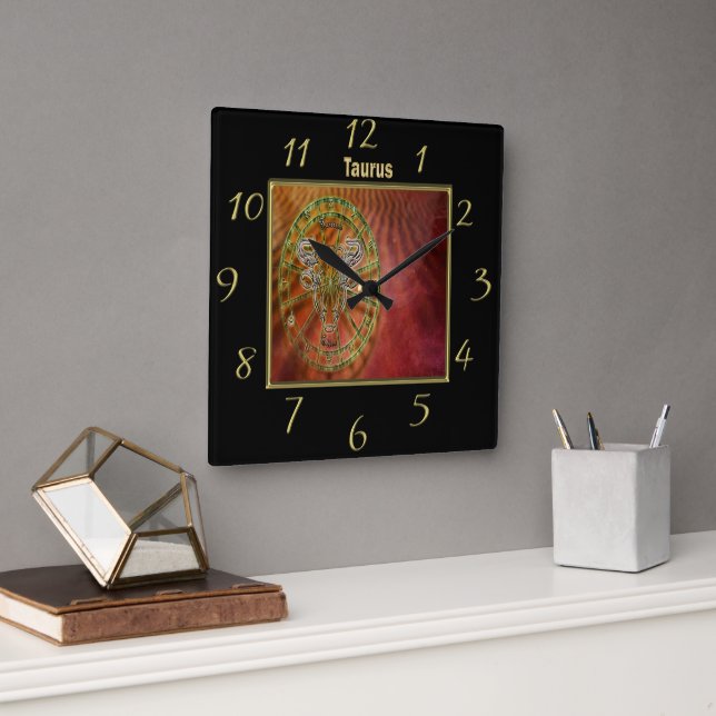 Taurus Zodiac Astrology design Horoscope Square Wall Clock (Office)