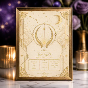 Taurus Zodiac Birthday Invitation Gold Cream