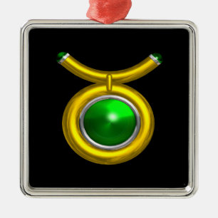 TAURUS ZODIAC BIRTHDAY JEWEL GREEN EMERALD Gold Metal Tree Decoration