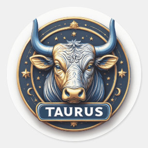 Taurus Zodiac Bull Emblem With Gold Ring Classic Round Sticker