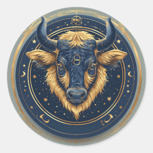 Taurus Zodiac Bull Emblem With Gold Ring Classic Round Sticker