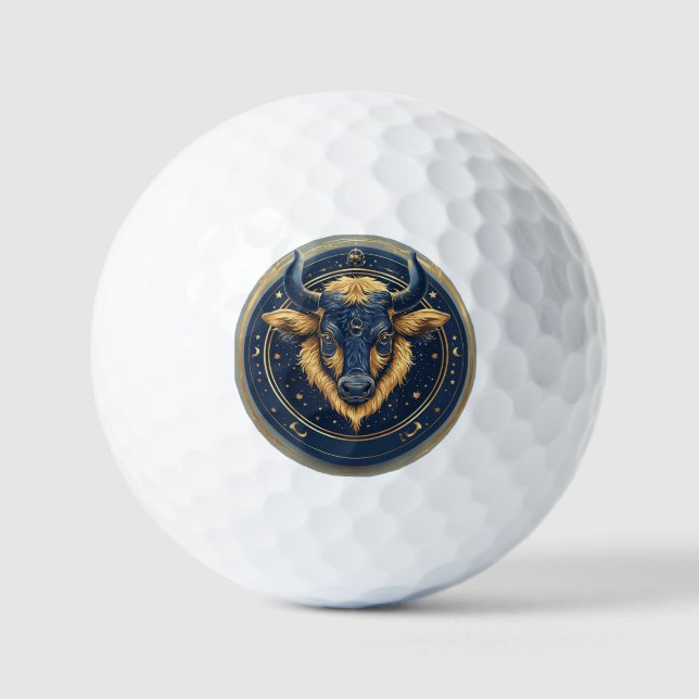 Taurus Zodiac Bull Emblem With Gold Ring Golf Balls (Front)
