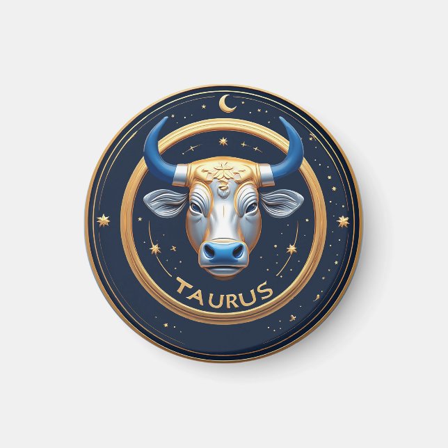 Taurus Zodiac Bull Emblem With Gold Ring Magnet (Front)