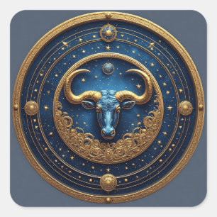 Taurus Zodiac Bull Emblem With Gold Ring Square Sticker