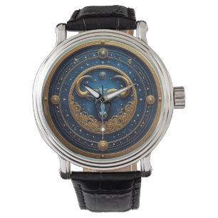Taurus Zodiac Bull Emblem With Gold Ring Watch