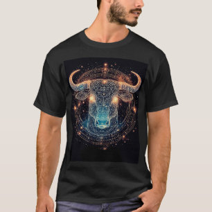 Taurus Zodiac Bull with Glowing Geometric Lines T-Shirt