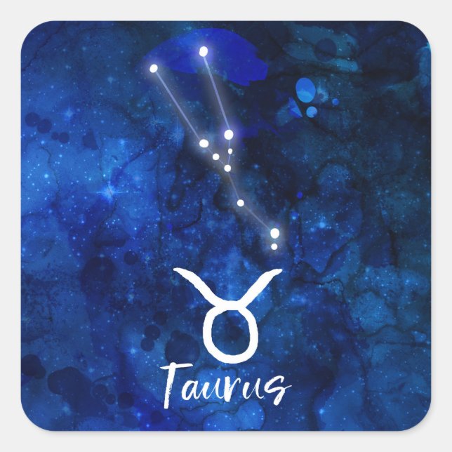 Taurus Zodiac Constellation Blue Galaxy Celestial Square Sticker (Front)