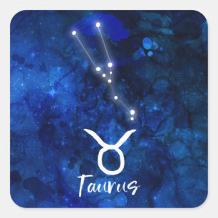 Taurus Zodiac Constellation Blue Galaxy Celestial Square Sticker