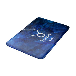 Taurus Zodiac Constellation Blue Galaxy Monogram Bath Mat