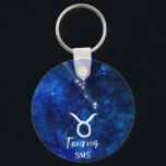 Taurus Zodiac Constellation Blue Galaxy Monogram Key Ring<br><div class="desc">Taurus Zodiac Constellation Blue Galaxy Monogram Design. With trendy Brushed Script Font, Dark blue celestial watercolor background texture, Glowing star constellation, and The Bull symbol. Modern Astrological Sign Birth Horoscope, is perfect for any Taurian Birthday From April 20 - May 20 ! With Optional Monogrammed First Middle and Last name...</div>
