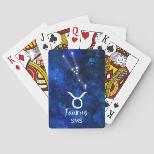 Taurus Zodiac Constellation Blue Galaxy Monogram Playing Cards