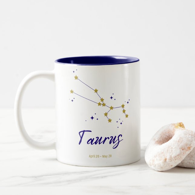 Taurus Zodiac Constellation Celestial Galaxy Stars Two-Tone Coffee Mug (With Donut)