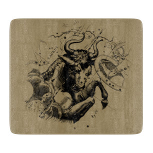 Taurus Zodiac Constellation Hevelius 1690 on Taupe Cutting Board