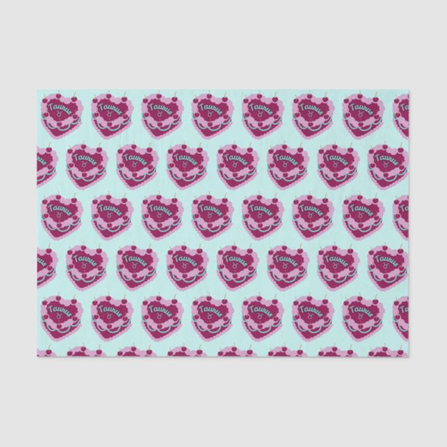Taurus Zodiac Coquette Heart Birthday Cake Tissue Paper (Front)