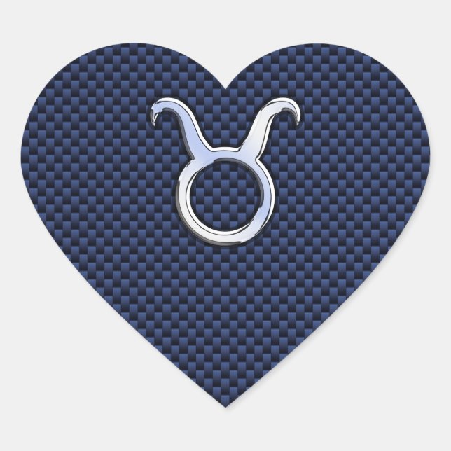 Taurus Zodiac Decor Navy Blue Carbon Fibre Print Heart Sticker (Front)