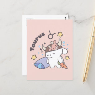 Taurus Zodiac Dreamer - Cute Sleepy Bunny Postcard