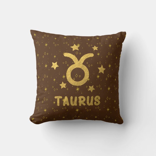 Taurus Zodiac Earthy Brown Throw Pillow (Front)