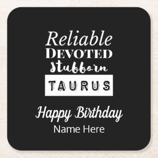 Taurus Zodiac Fun Characteristics Birthday Square Paper Coaster