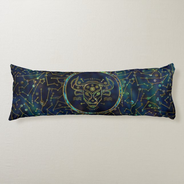 Taurus Zodiac Gold Abalone on Constellation Body Cushion (Front)