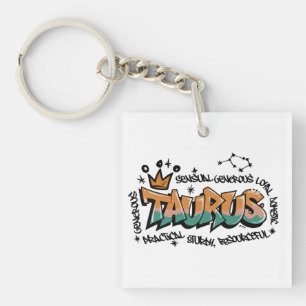 Taurus zodiac graffiti key ring