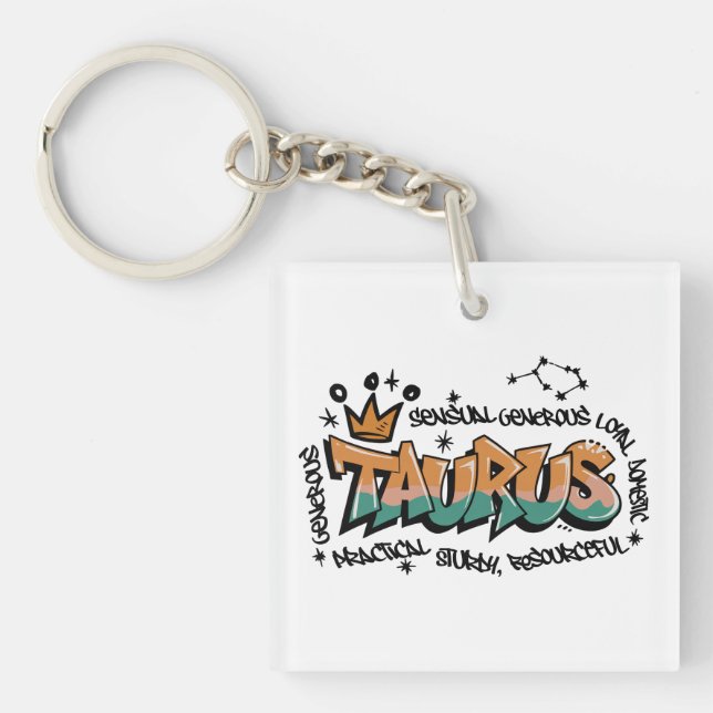Taurus zodiac graffiti key ring (Front)