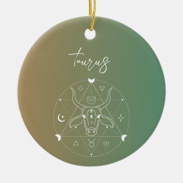 Taurus zodiac horoscope star sign gradient ceramic tree decoration (Front)