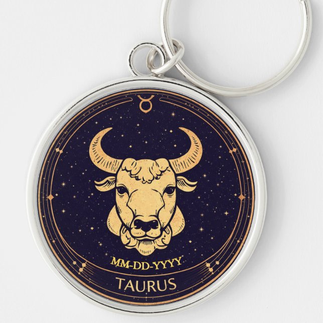 Taurus Zodiac Keychain with Birth Date (Front)