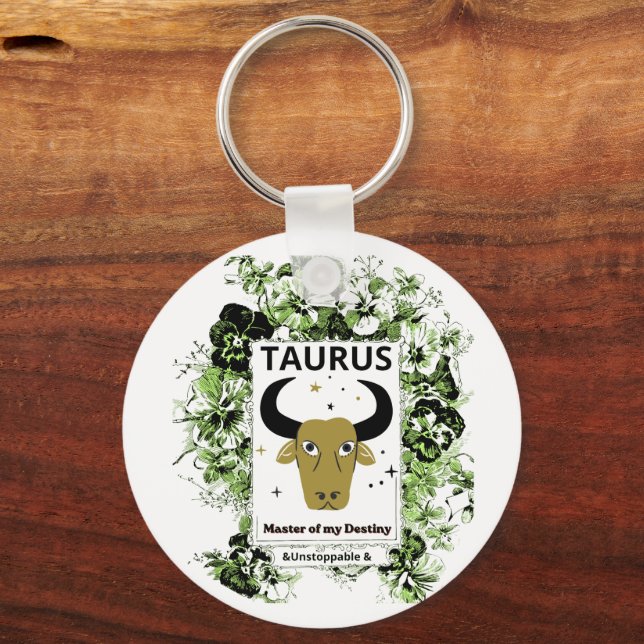 Taurus Zodiac Master of Destiny Floral Art Key Ring (Front)