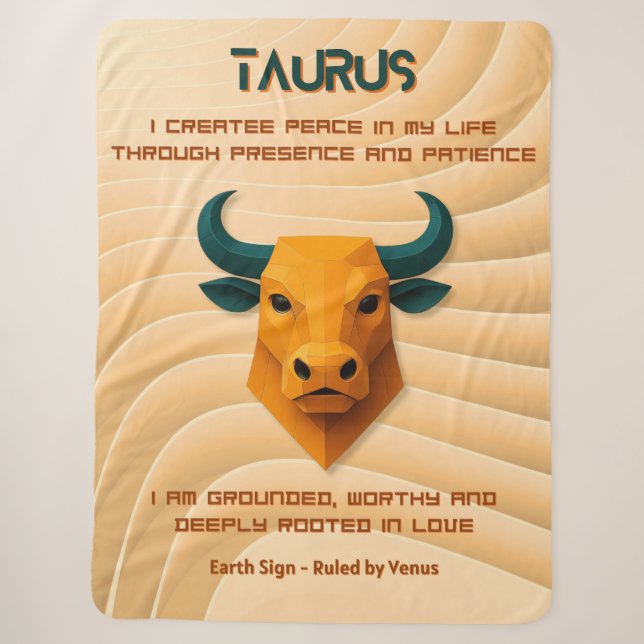 Taurus Zodiac Modern 3D with Affirmations  Sherpa Blanket (Front)
