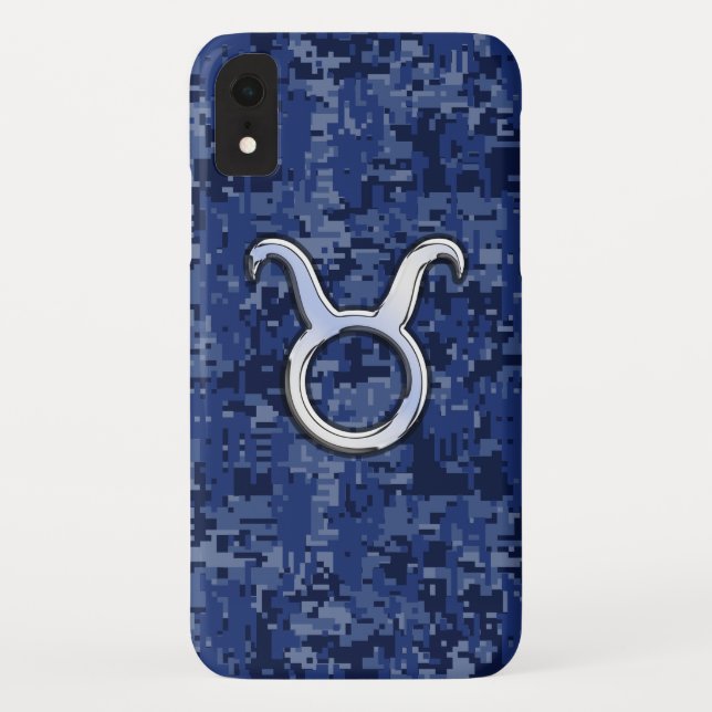 Taurus Zodiac on Navy Blue Digital Camo Case-Mate iPhone Case (Back)