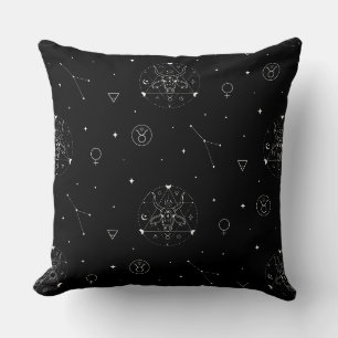 Taurus Zodiac Pattern in Black and White Cushion