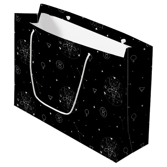 Taurus Zodiac Pattern in Black and White Large Gift Bag (Front Angled)