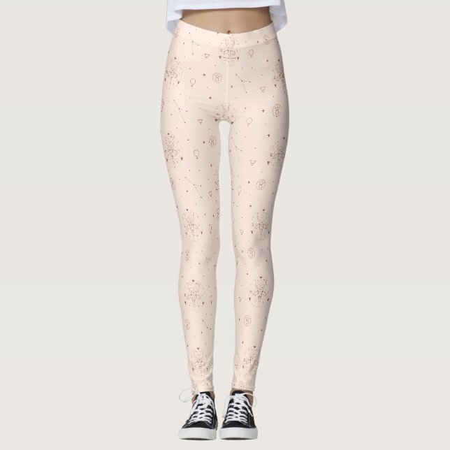 Taurus Zodiac Pattern in Brown and Burgundy Leggings (Front)