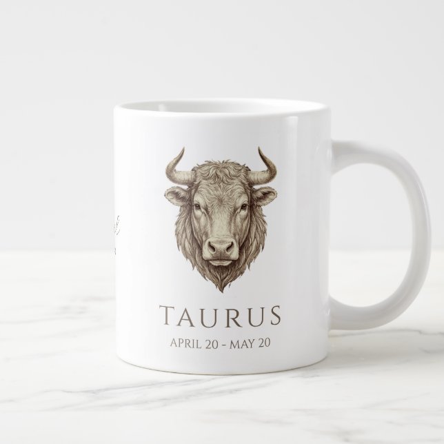 Taurus Zodiac Personalised Name & Birth Date Large Coffee Mug (Right)