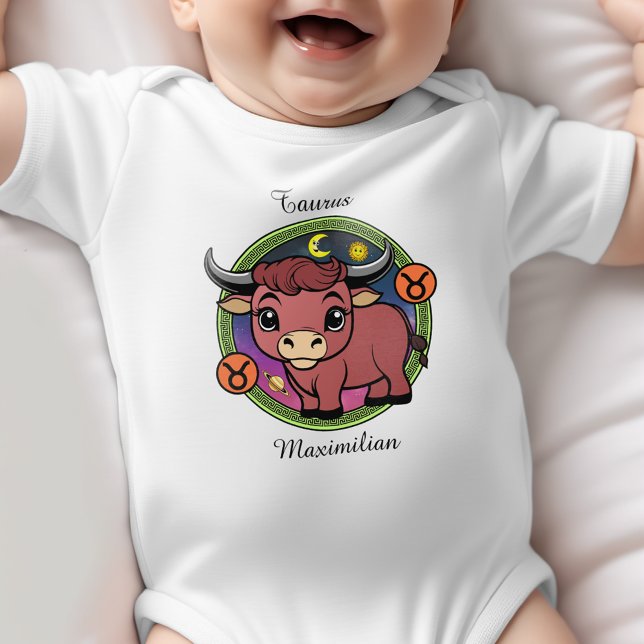 Taurus Zodiac Sign Astrology Cartoon Horoscope Baby Bodysuit (Creator Uploaded)
