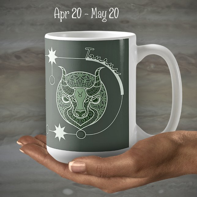 Taurus Zodiac Sign Astrology Mandala Green Grey Coffee Mug (Creator Uploaded)