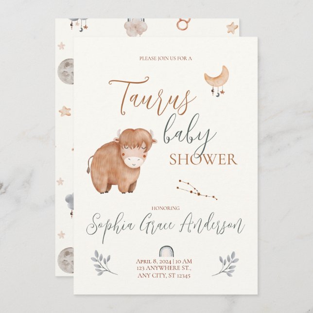 Taurus Zodiac sign baby shower Invitation (Front/Back)