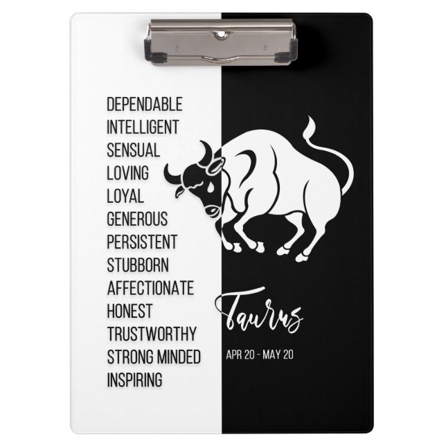 Taurus Zodiac Sign Black & White Clipboard (Front)