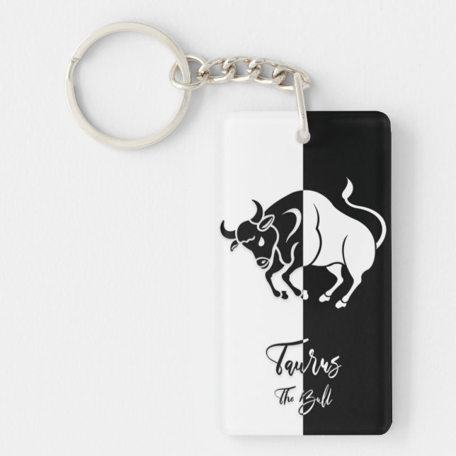 Taurus Zodiac Sign, Black & White Keychain (Front)