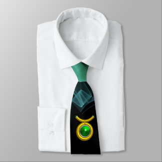 TAURUS ZODIAC SIGN ,BLUE GREEN FRACTAL SWIRLS TIE