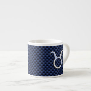 Taurus Zodiac Sign Decor Navy Blue Carbon Fibre Espresso Cup