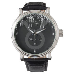 Taurus Zodiac Sign Dripping Glitter Rain Drops Watch