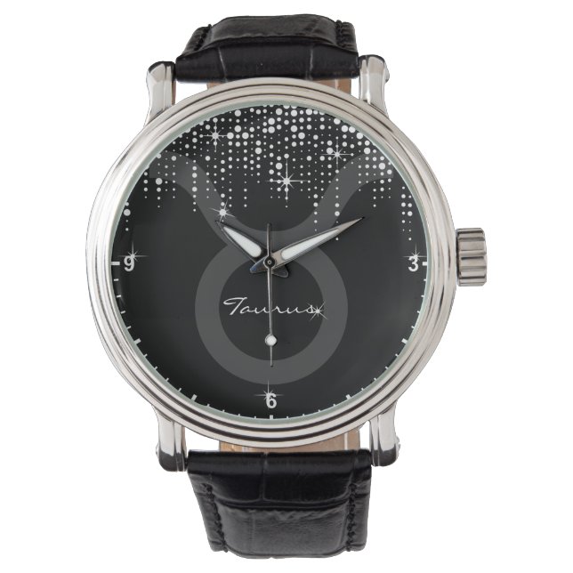 Taurus Zodiac Sign Dripping Glitter Rain Drops Watch (Front)