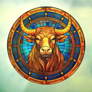 Taurus Zodiac Sign Faux Stained Glass Window Cling