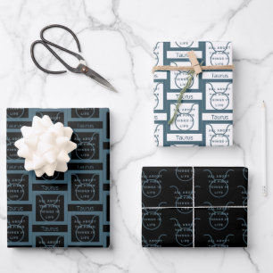 Taurus Zodiac Sign Fun Quote Blue Text Birthday Wrapping Paper Sheet